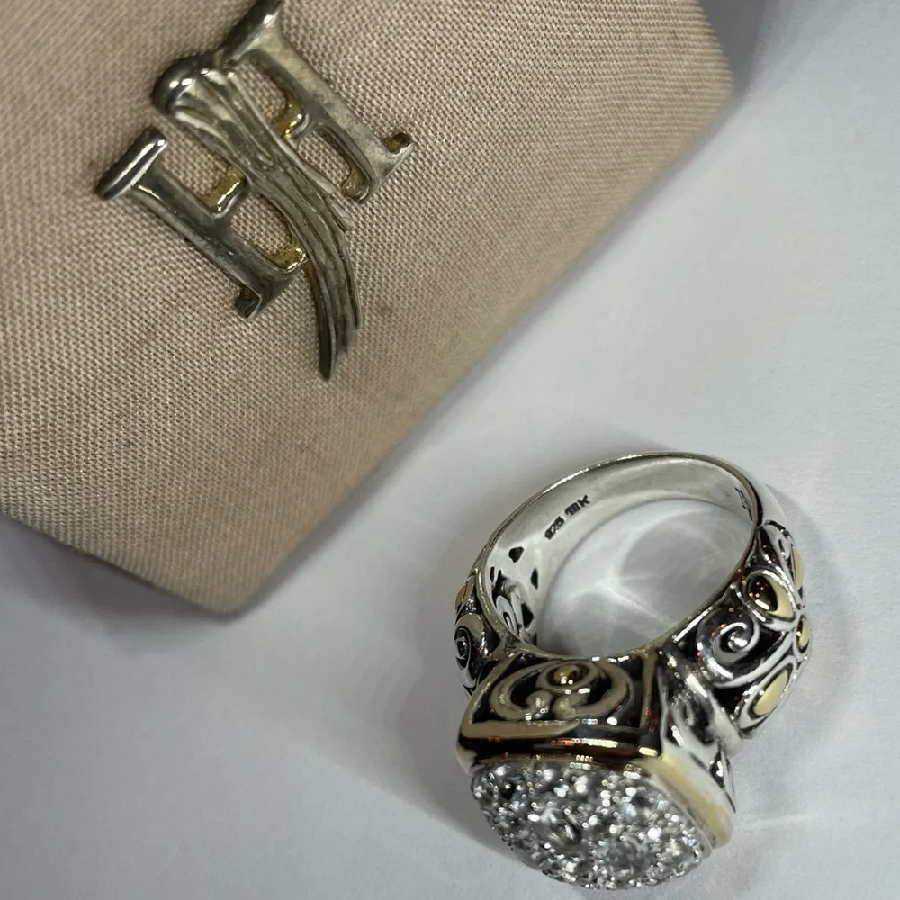 RARE PIECE OF JOHN HARDY BATU STERLING SILVER & 18KT WHITE TOPAZ RING SIZE 7 - Picture 4 of 8